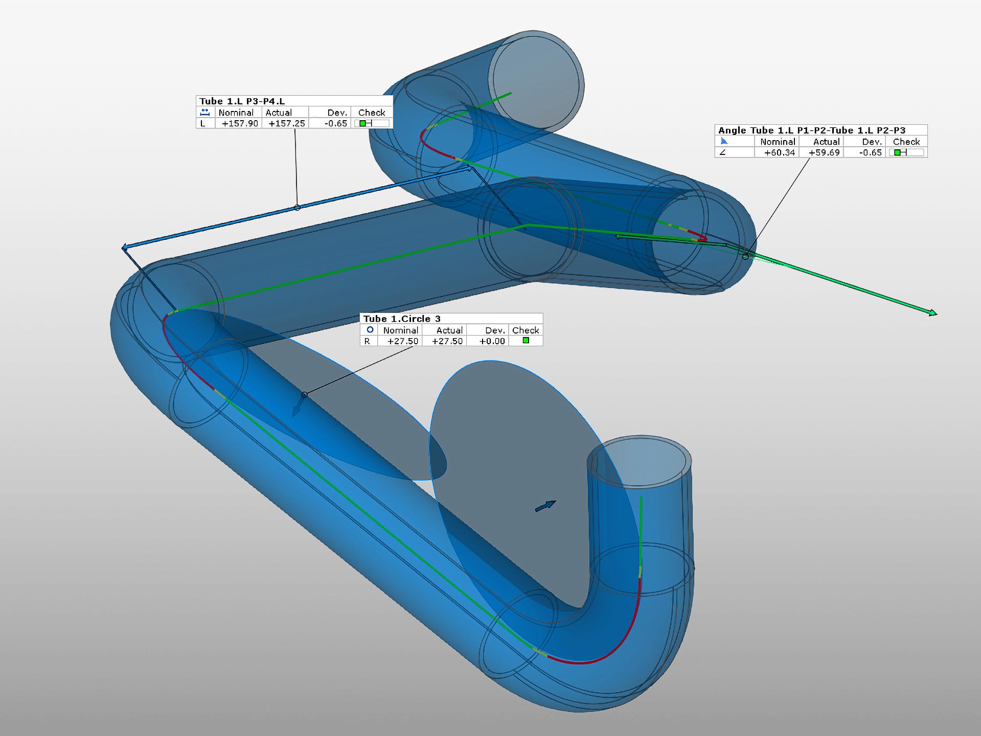 Bepaling van parameters voor buigingscorrectie met Tube Check voor ZEISS INSPECT