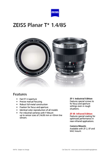 Voorbeeldafbeelding van ZEISS Planar T* 1.4/85