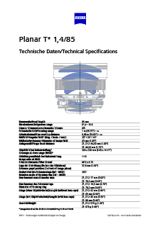 Voorbeeldafbeelding van ZEISS Planar T* 1.4/85