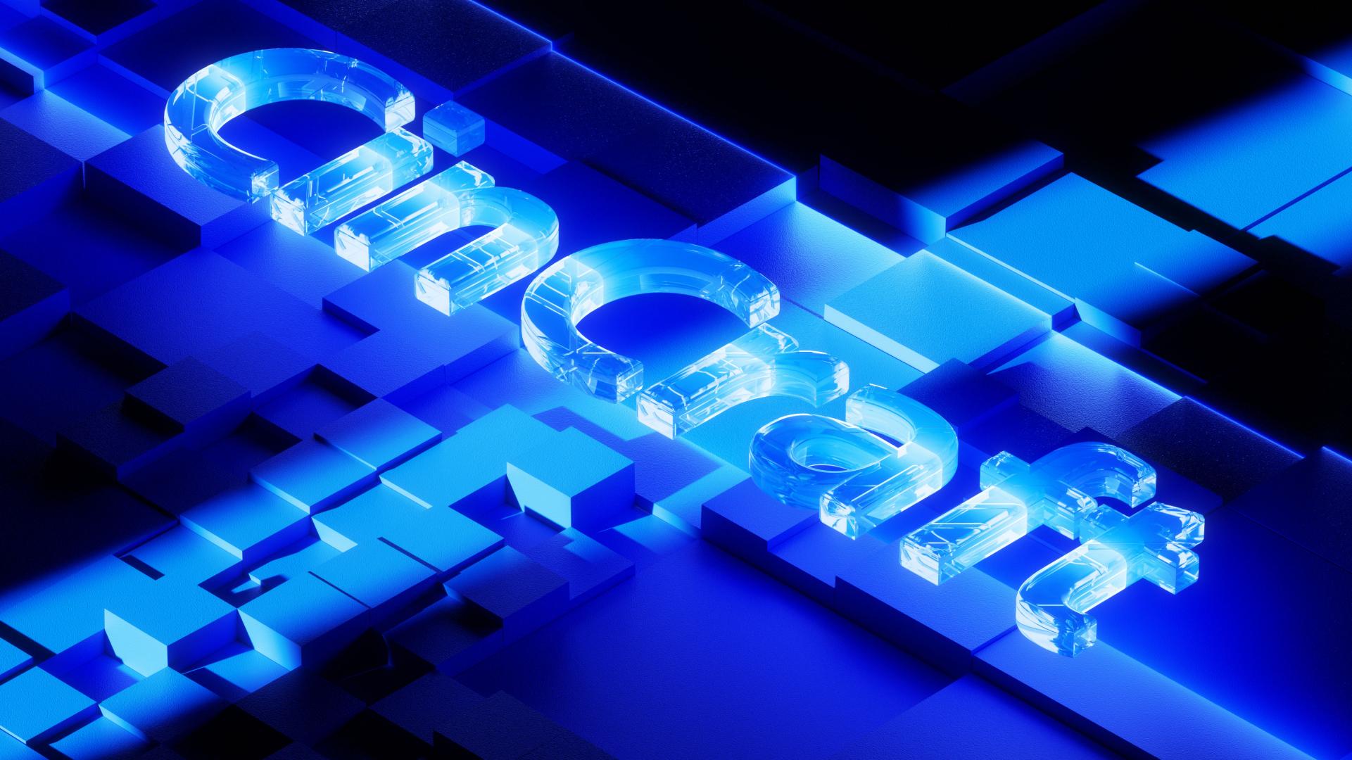 3D glass-like text spelling "CineCraft" is displayed on a geometric blue and black abstract background.