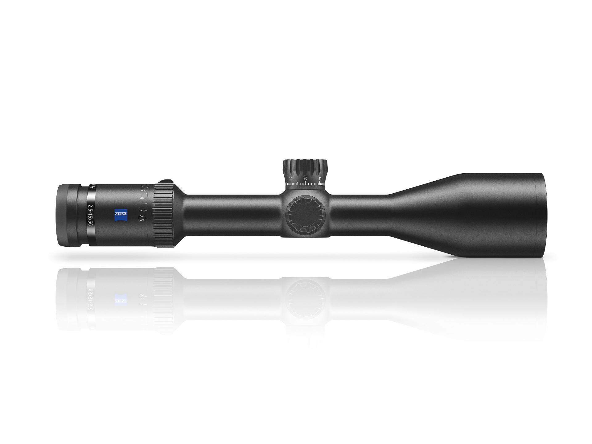 Side profile of the ZEISS riflescope model with magnification markings and sleek, durable housing.