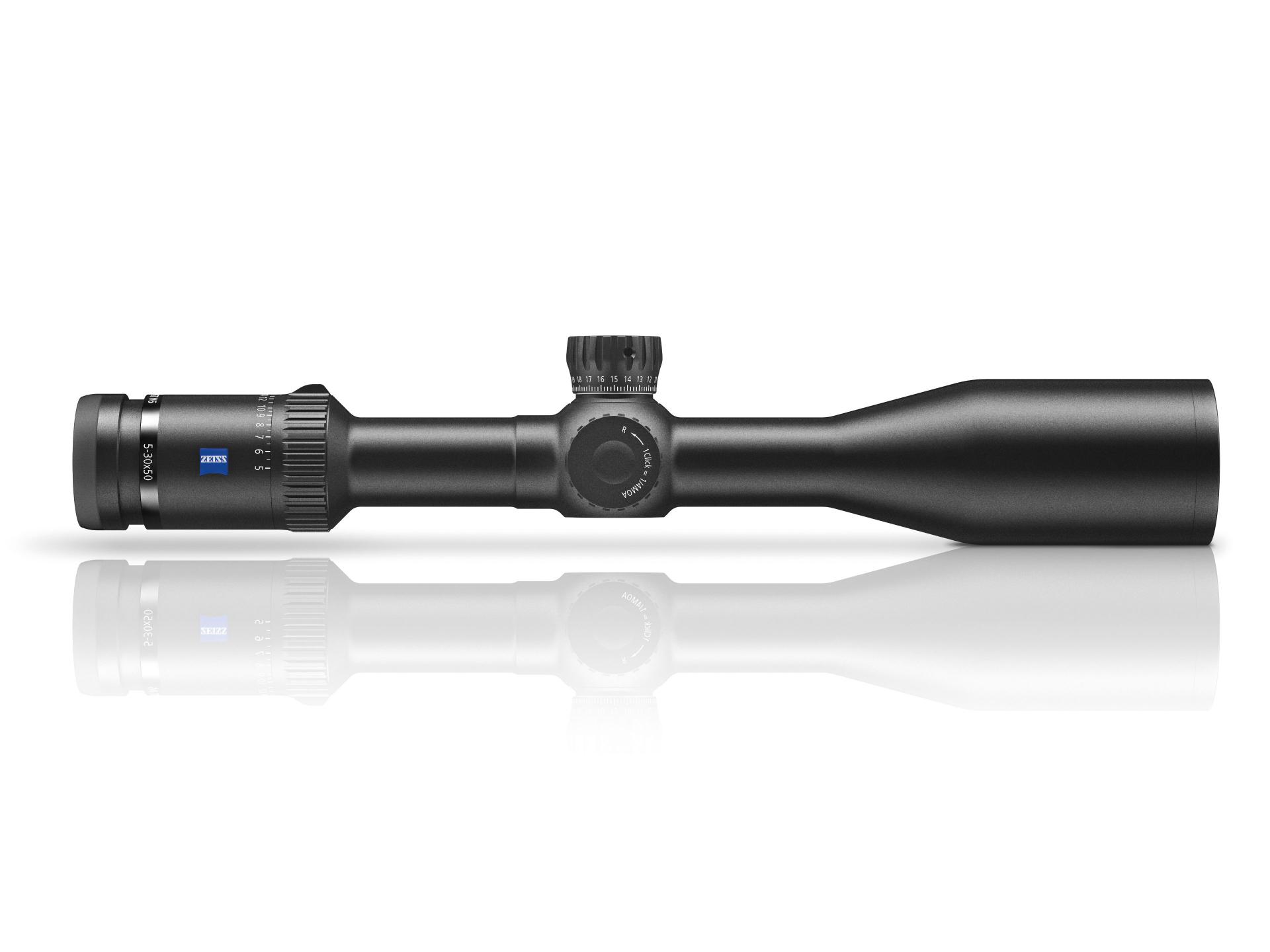 Side profile of the ZEISS riflescope long-range model with extended tube and robust construction.