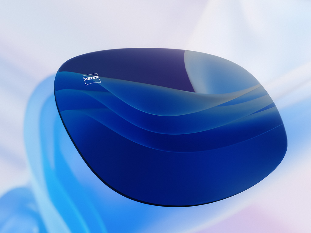 3D CGI-illustratie van een gekleurde lens met helder zicht en rijk contrast.