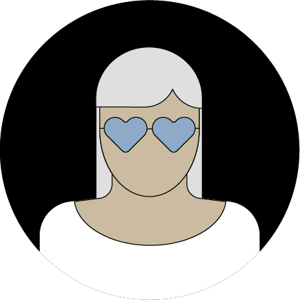 Illustratie van vrouw die bril met hartvormige brillenglazen draagt. 