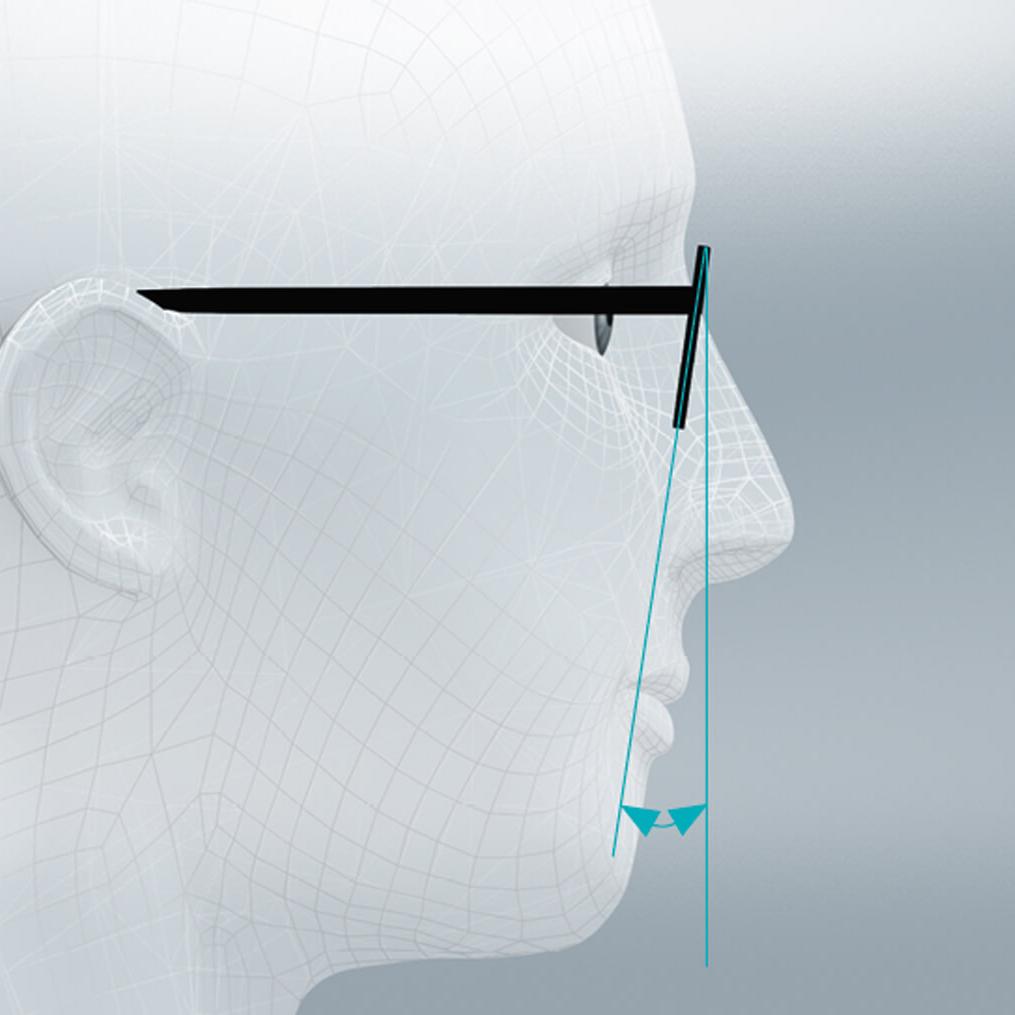 Standaard brillenglas, geoptimaliseerd voor een gezicht in standaardpositie qua draagparameters