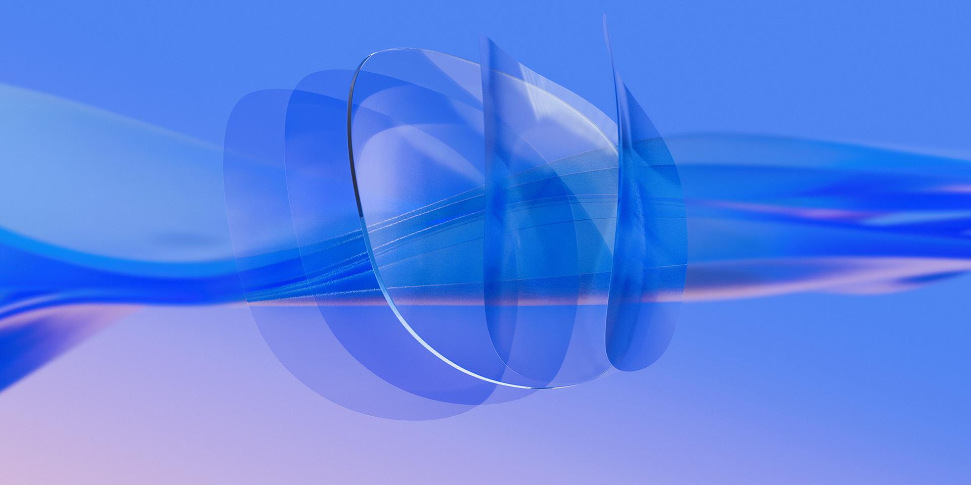 3D CGI weergave van een helder ZEISS brillenglas waarop aan de voor- en achterzijde meerdere ultradunne laagjes coating worden aangebracht.