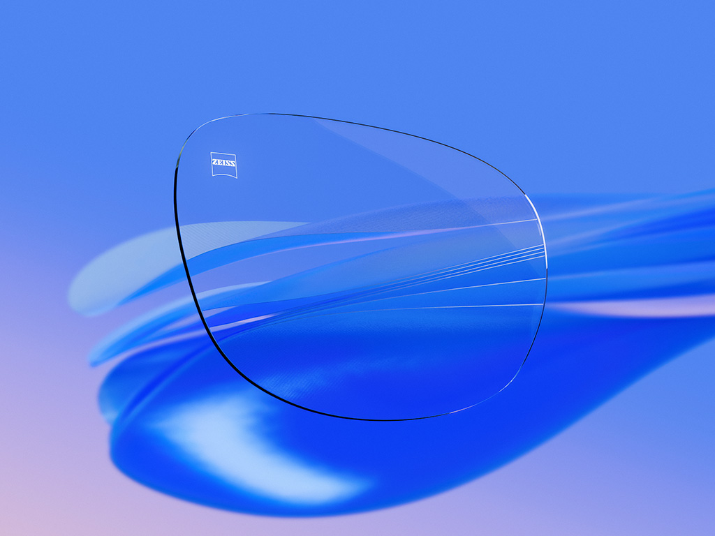 3D GCI afbeelding van een transparant brillenglas met minimale reflecties, wat de uitzonderlijke helderheid en optische kwaliteit onderstreept.