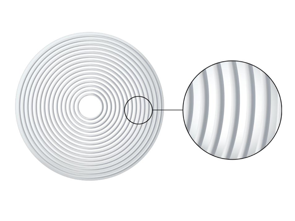 Illustratie van een ZEISS MyoCare brillenglas met C.A.R.E. elementen die defocuszones creëren om de progressie van myopie te vertragen.