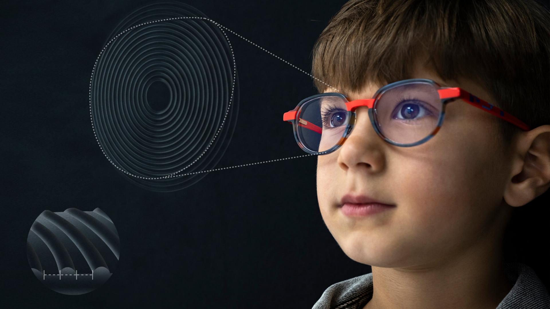 Een close-up-illustratie van het ZEISS MyoCare brillenglasdesign voor bijziendheidsbeheer bij kinderen.