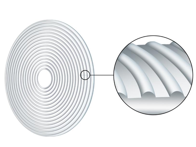 Illustratie van de functionele zone van een ZEISS MyoCare brillenglas met afwisselend defocus- en correctiezones.